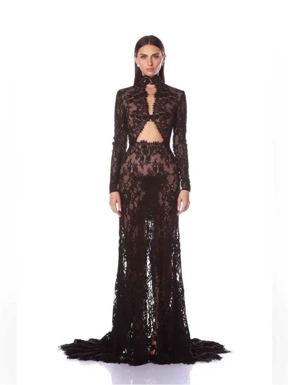 Black Lace Cutout Evening Gown